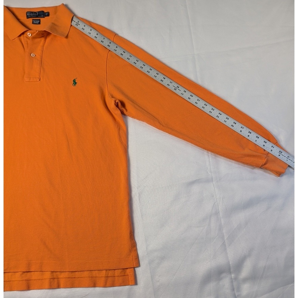 Polo Ralph Lauren Mens LT Tall Long Sleeve Polo Shirt Orange Green Pony Logo - Picture 9 of 12